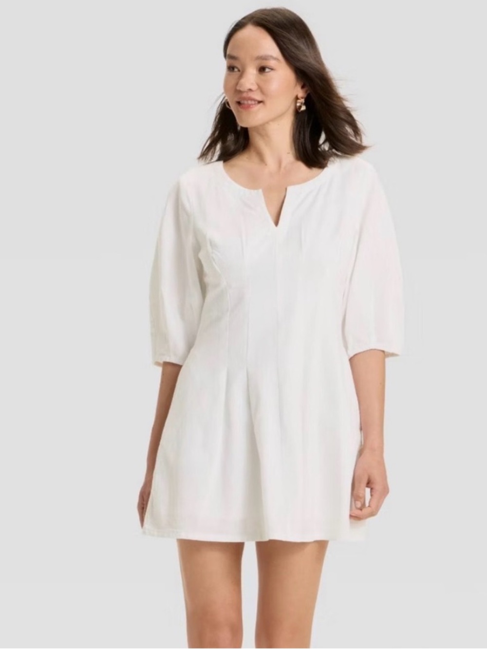 A New Day White Linen Blend Puff Sleeve Mini Dress with Pockets 8